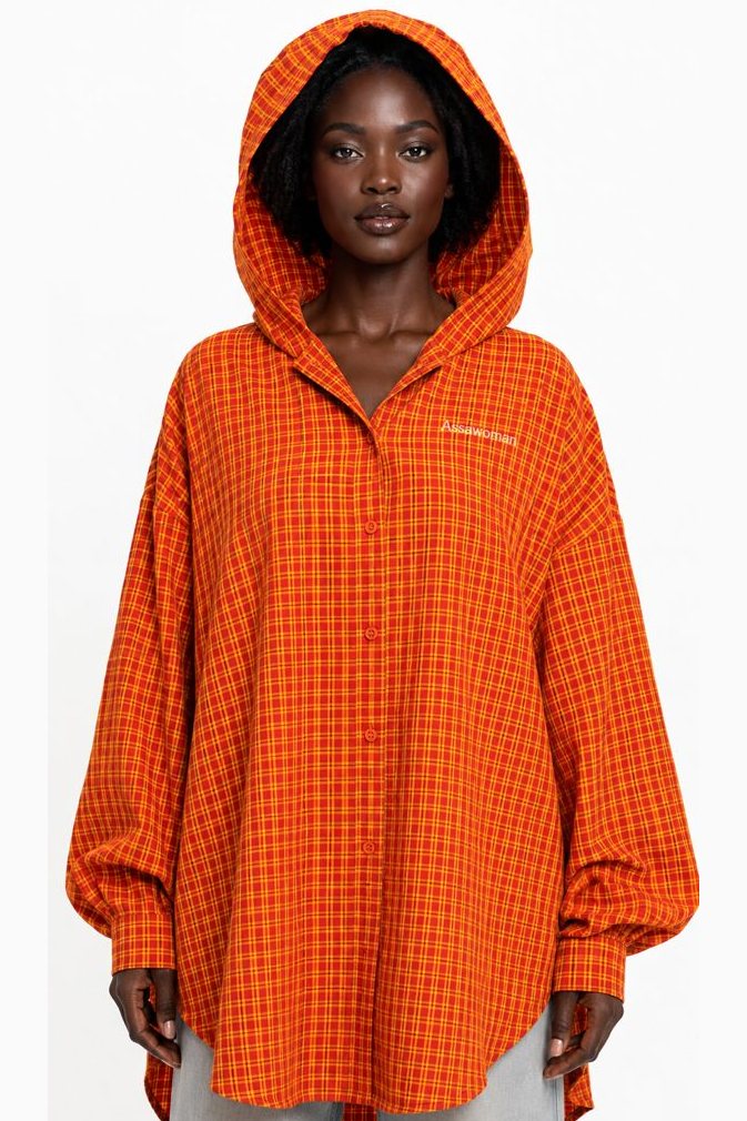 Chemise à capuche à carreaux orange Assawoman