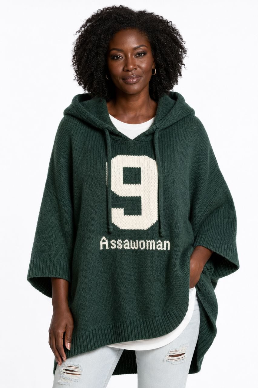 Poncho en maille à capuche vert Assawoman